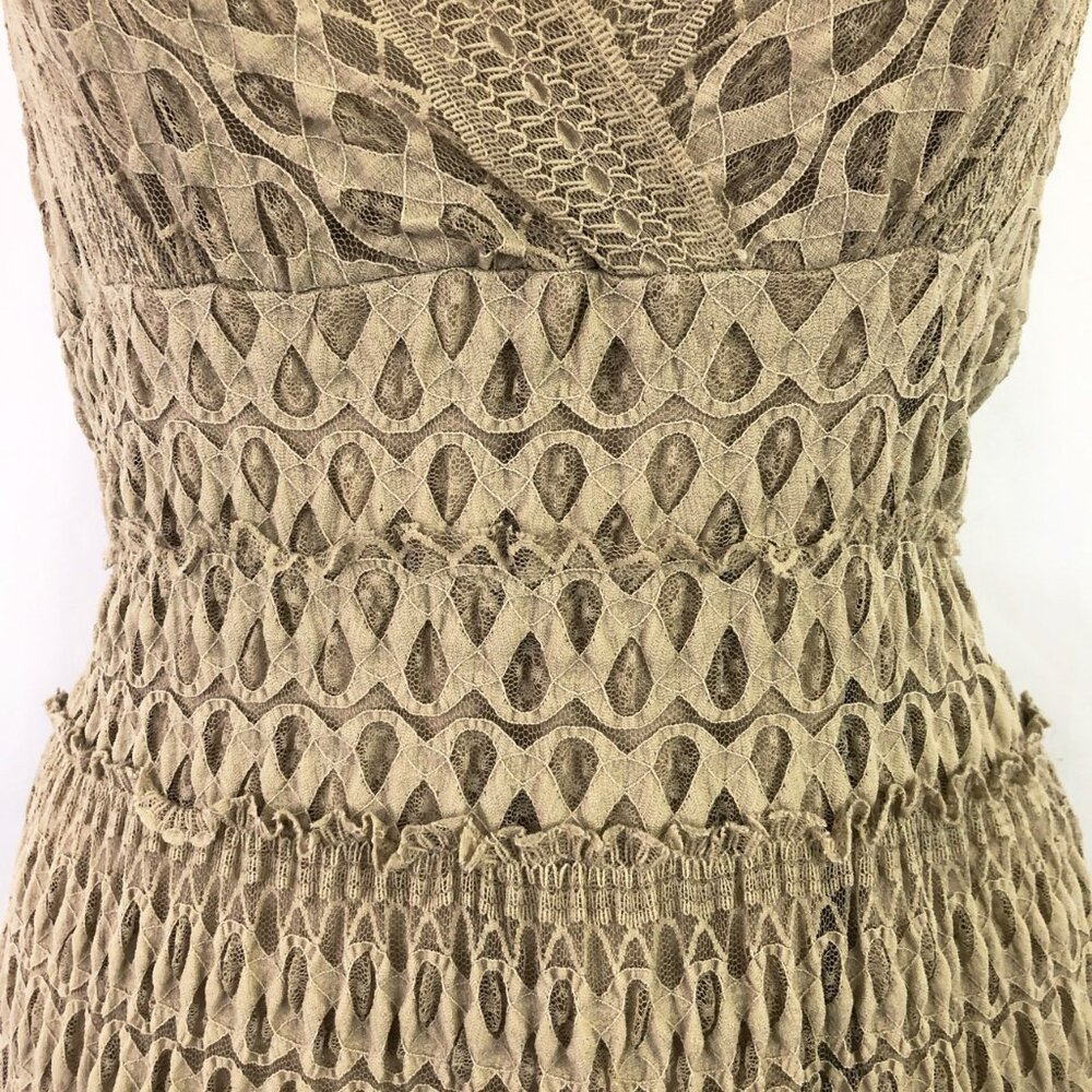 Max Studio Taupe Stretch Lace Midi Dress (L) Fit & Flare Vintage Y2K Coquette - Picture 4 of 9
